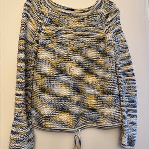 Theory Multicolor Marled Crewneck Sweater in Blue, Yellow & Cream
